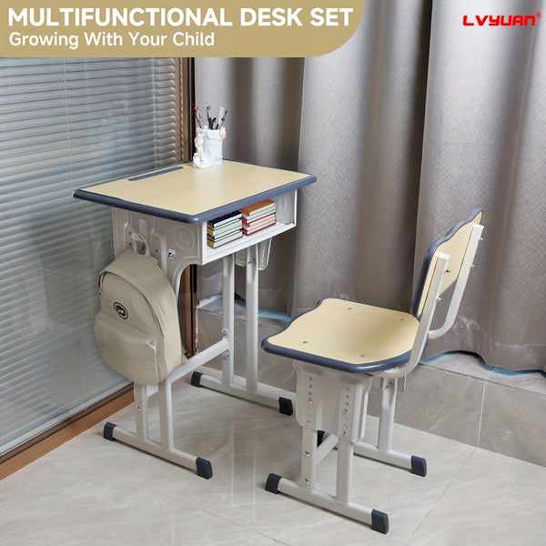 Children'S Study Table And Chair Set, Kids Table And Chair Set, Height Adjustable Desk For Kids, Table And Chairs For Kids - With Ergonomic Design, Suitable For Children, Primary School Students And Teenagers Aged 3-18 Years Old