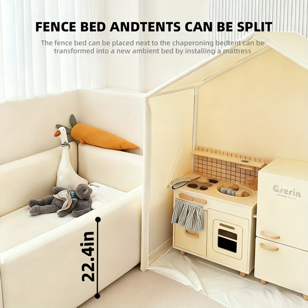 Indoor Playhouse Bed with Soft Sponge Guardrail - Portable White Tent-like Playpen, Baby- Fence for &, Easy-to-Assemble Bed Frame for, Non-Wood Durable Children's Bed Surround