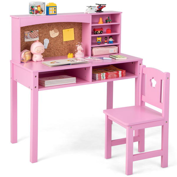 MULTIGOT Kids Desk and Chair Set Study Writing Workstation w\u002F Hutch & Bulletin Board