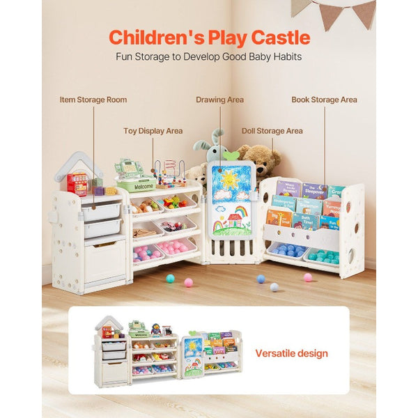 Serve with heart Toy Storage with Bookshelf 4-Tier Large Toy Storage Organizer with 10 Plastic Movable Bins Cubby Cabinet with Bookshelf and Drawing Board for Study Room Playroom Classroom Nursery Focus on quality