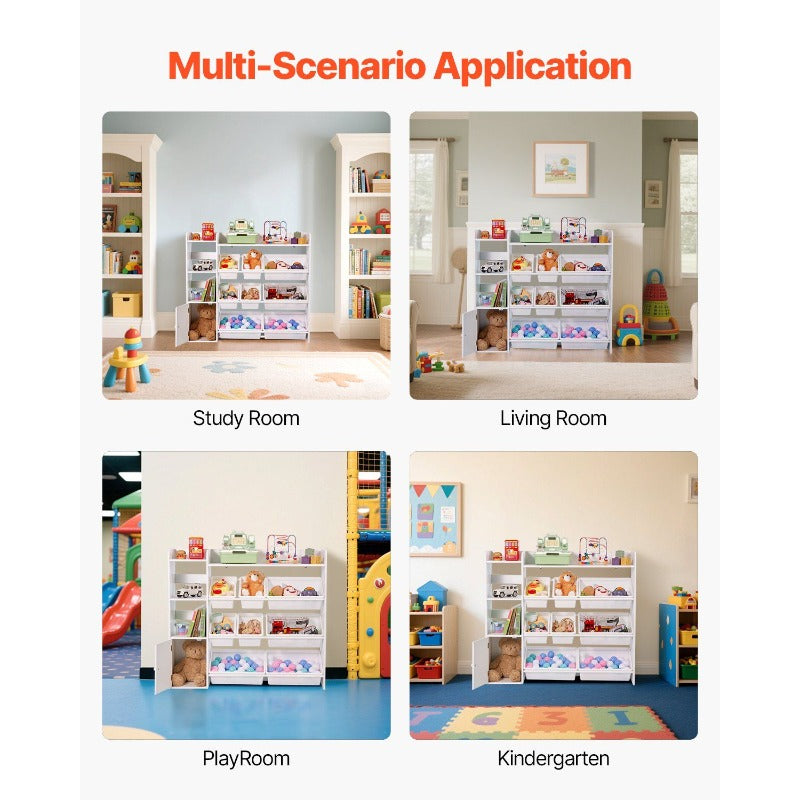 Quality Assurance Toy Storage and Bookshelf 4Tier Toy Storage Organizer with 8 Flexible Plastic Bins Cubby Cabinet with Bookshelf for Study Room Bedroom Playroom Classroom Nursery White Currently on sale