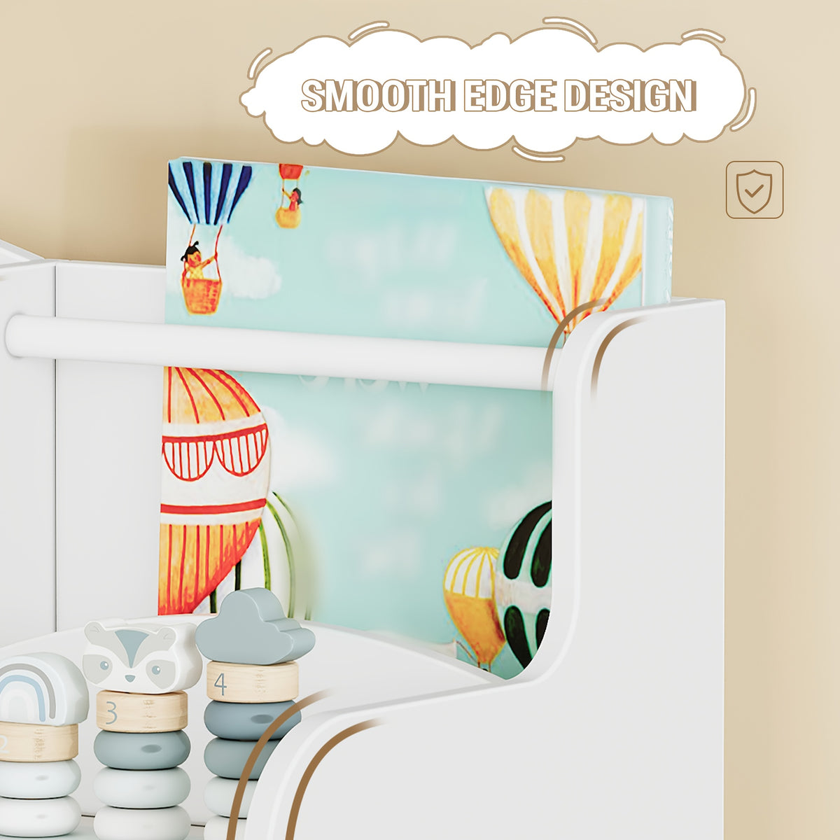 Kids Bookshelf, Toy Storage Organizer, Toy Shelf with 8 Storage Bins, 4-Tier Toddler Bookshelf for Children's Room, Bedroom, Playroom, Living Room, Study Room, Nursery White