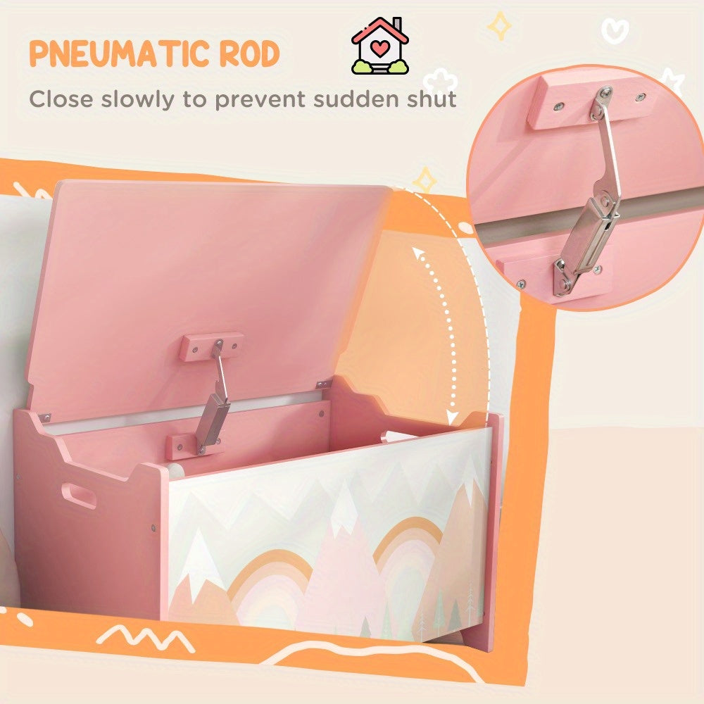 Storage Box with Lid, Toy Chest Storage Organizer with Safety Hinge, Cute Animal Design, Pink