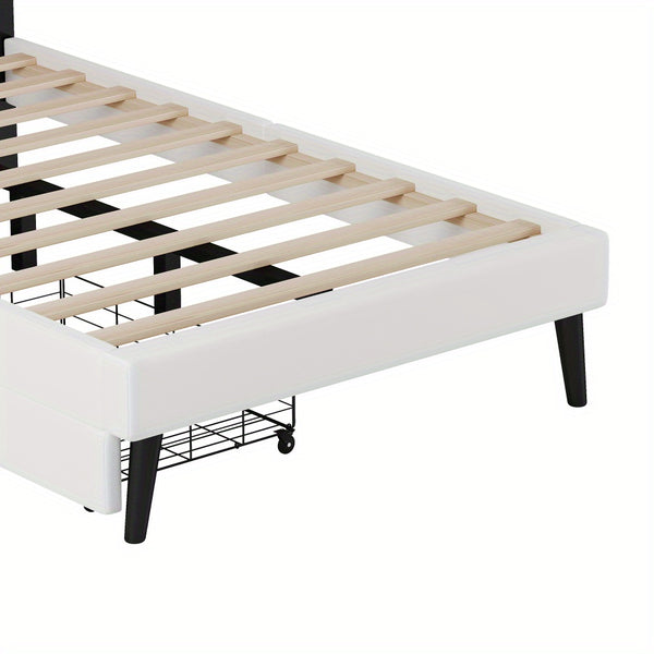 Twin Size Upholstered Princess Bed With Crown Headboard and 2 Drawers, Twin Size Platform Bed with Headboard and Footboard, Pink+White