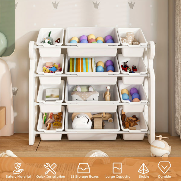 Montary Youngsters' Toy Storage Organizer with 12 Bins: A Multi-Functional Nursery Organizer And Youngsters' Furniture Set, Toy Storage with Shelf, And 12 Toy Bins, Perfect for Playrooms And Youngsters' Rooms (White).