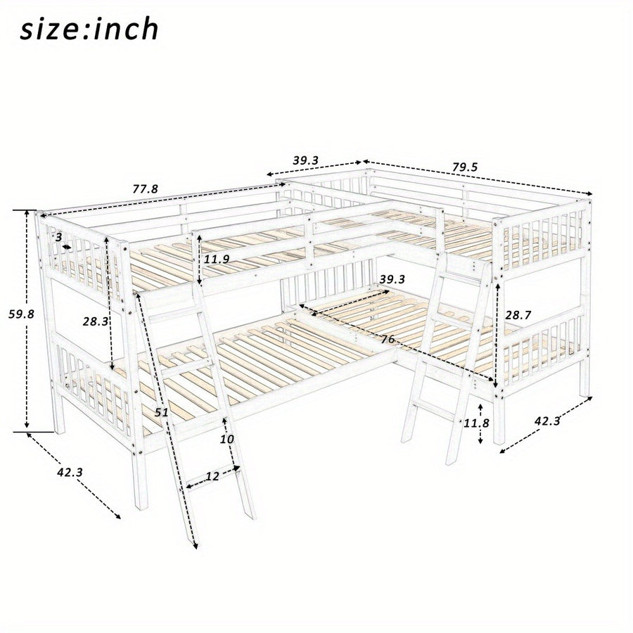 RIDFY L-Shaped Bunk Bed with Ladder, Twin Size-Gray