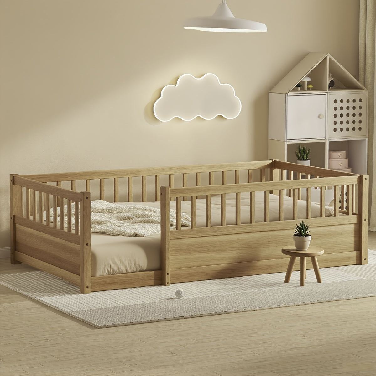 Wooden Floor Bed & Raised Panel Twin