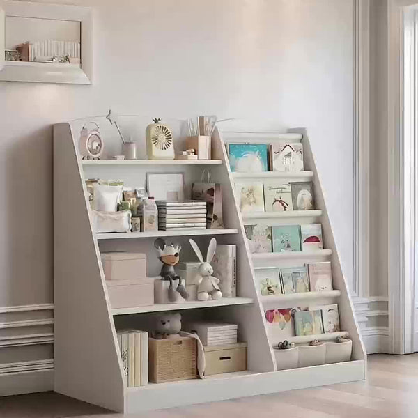 Multi-Functional Wooden Bookshelf & Toy Storage Cabinet - 6-Tier Ladder Shelf Organizer with 27\