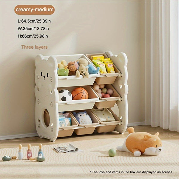 3-Tier White Plastic Organizer - Heavy-Duty Stackable Shelf with Multiple Bins, Space-Saving Modern Furniture for Playroom,, Bedroom - - Design, Easy Assembly (No Tools), Compact Bookcase &