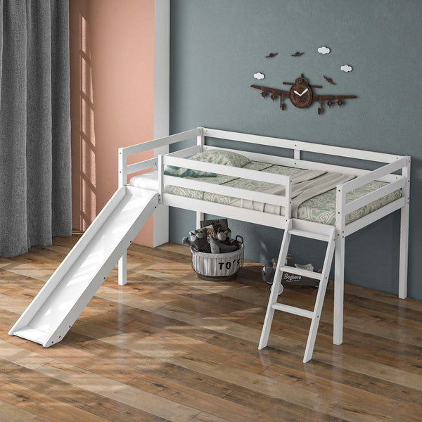 Wooden double-decker loft bed with ladder and storage space, suitable for Youngsters and Youngsters
