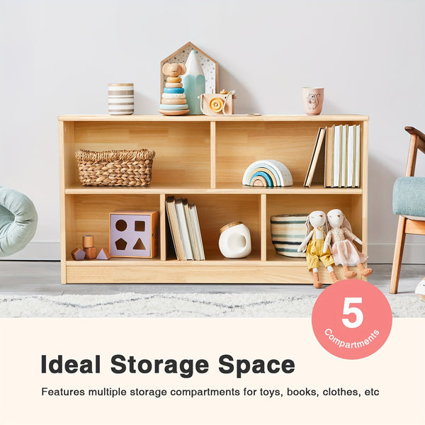 All Solid Rubber Wood Shelf - 5-Compartment 43.3\