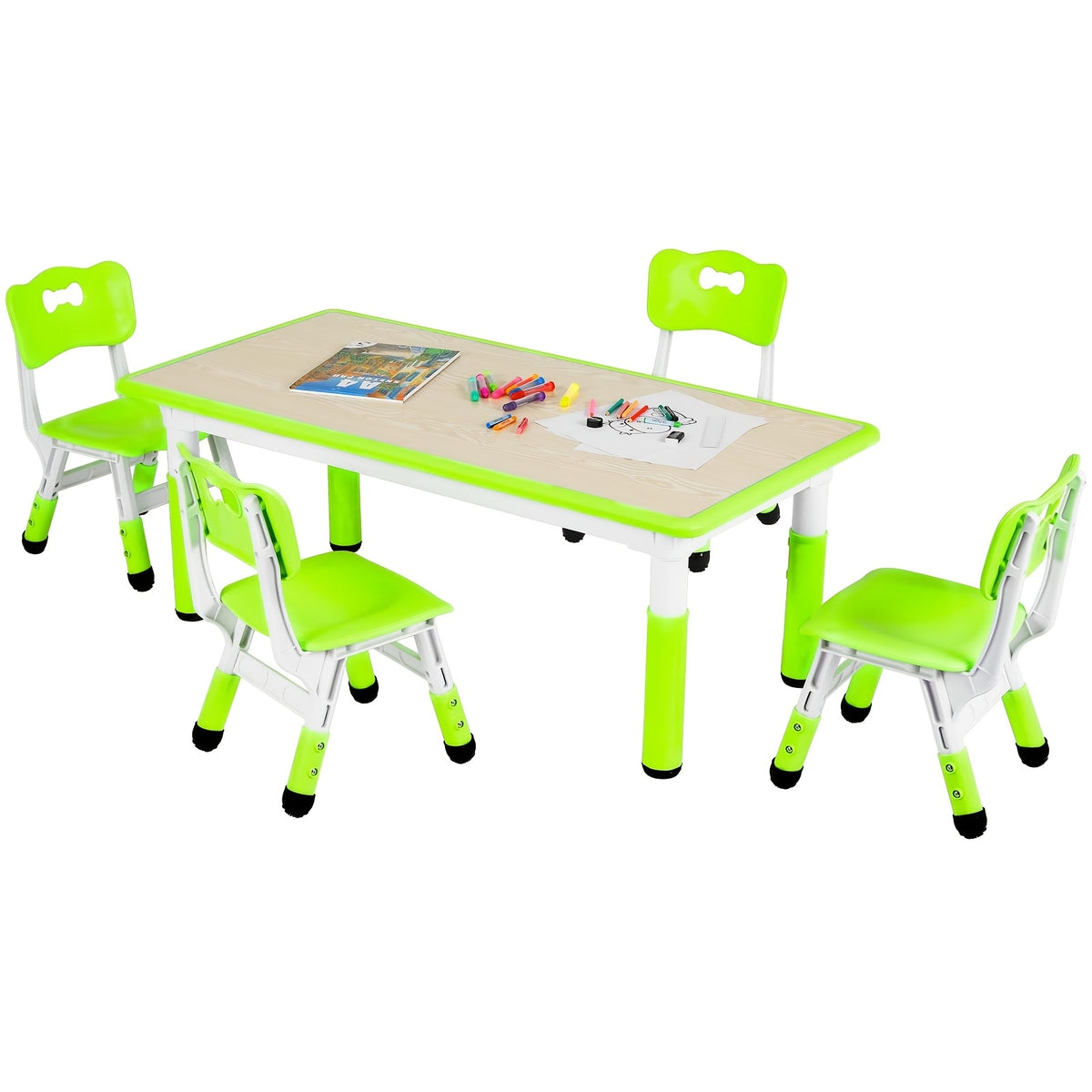 Kids Table And 4 Chair Set, Height Adjustable Table And Chair Set, Non-Slip Legs, Graffiti Desktop, Large Children Activity Table, Reading Daycare Classroom Home