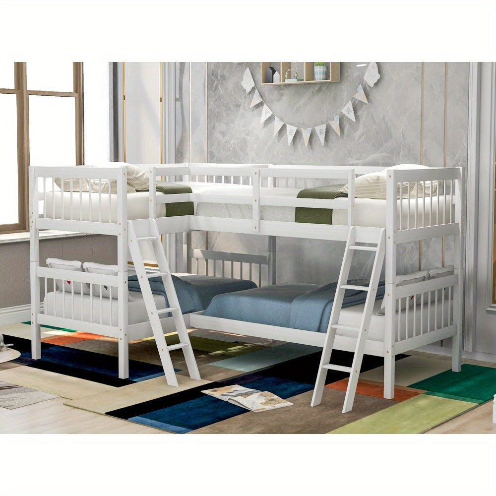 RIDFY L-Shaped Bunk Bed with Ladder, Twin Size-Gray