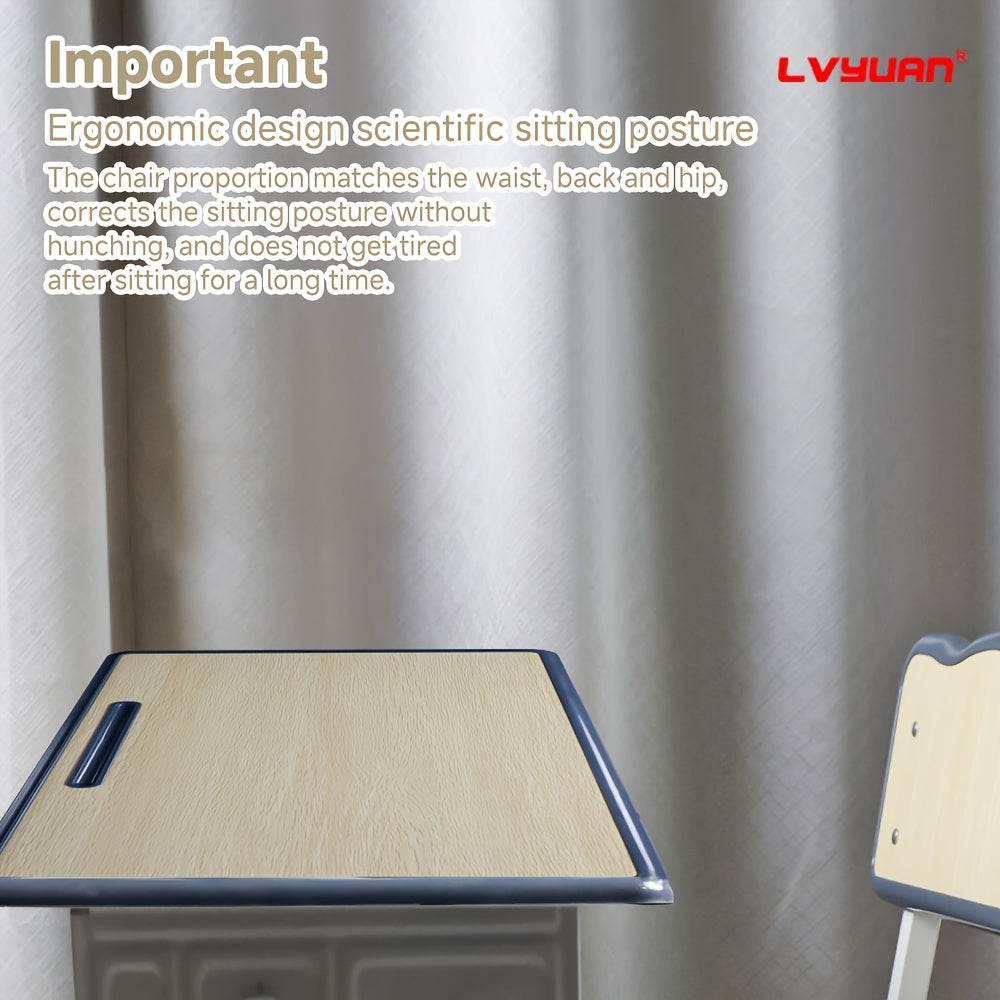 1 Set Classic Adjustable Height Youngsters Desk and Chair, Ergonomic Metal Study Table with Utility Drawer, Floor Mounted School Furniture for Youngsters Aged 3-18 Years, Ideal Christmas Gift