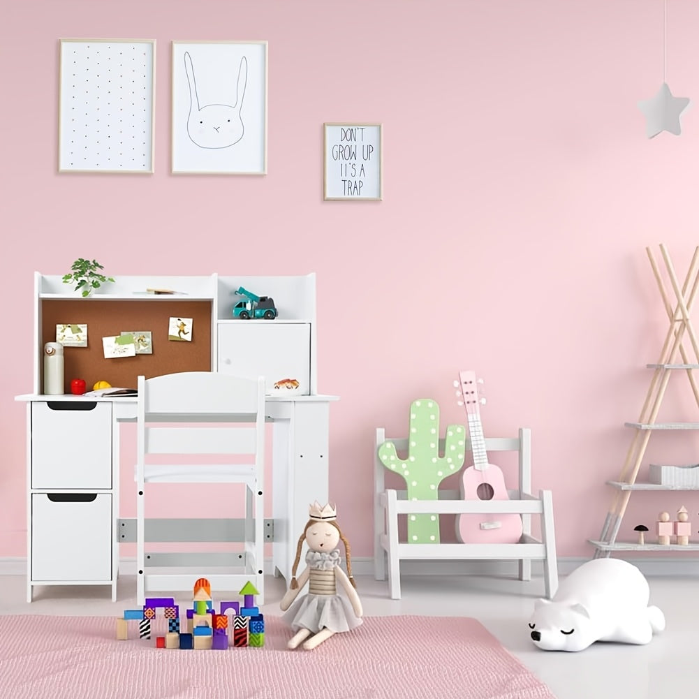 Kids Study Desk and Chair Set with Storage - White Learning Table with Bookshelf, Cabinets & Adjustable Chair, Non-Toxic Durable Kids Furniture for Boys & Girls, Easy Assembly, Compact Desk for, Classroom, Playroom