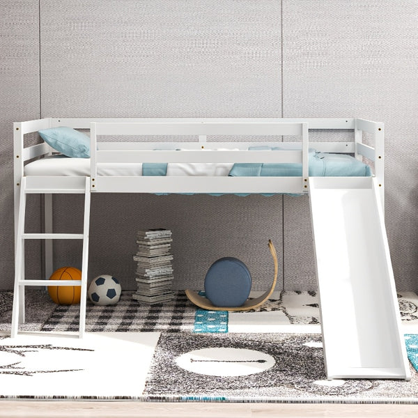 Modern Twin Size Loft Bed with Slide & Stairs, Solid Pine Wood, Space-Saving Design, Safety Guardrails, Anti-Slip Steps, Easy Assembly, Gray Finish for Youngsters' Room or Playroom, Youngsters' Room Furniture | Modern Aesthetic | Natural Finish Bed