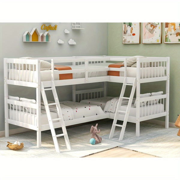 RIDFY L-Shaped Bunk Bed with Ladder, Twin Size-Gray