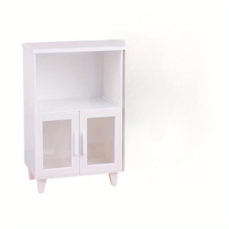 A Miniature Two-Tier Cabinet Model with Modern White Features, Designed for Playhouses, Suitable for Matching Scenes in Dollhouses.