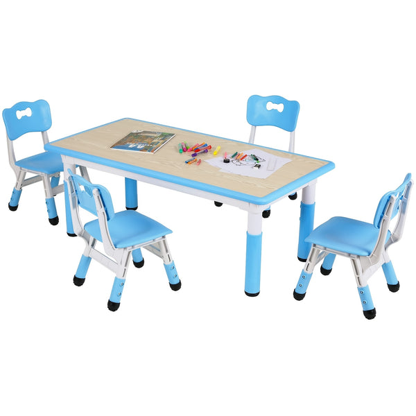 Kids Table And 4 Chair Set, Height Adjustable Table And Chair Set, Non-Slip Legs, Graffiti Desktop, Large Children Activity Table, Reading Daycare Classroom Home