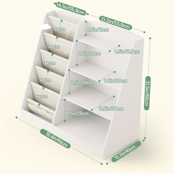 Multi-Functional Wooden Bookshelf & Toy Storage Cabinet - 6-Tier Ladder Shelf Organizer with 27\