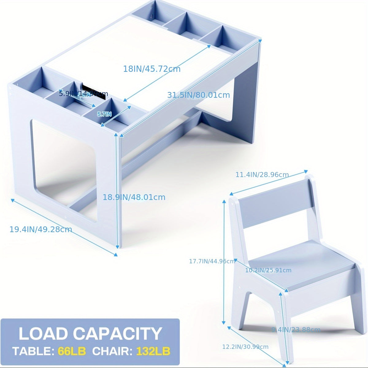 Children's Table with 2 Chairs, Children's Seating Group with Storage Space, Children's Table Chair Set with Reversible Table Top, Children's Desk for School, Daycare Center, Children's Room, for Children From 3 Years for Christmas and Halloween