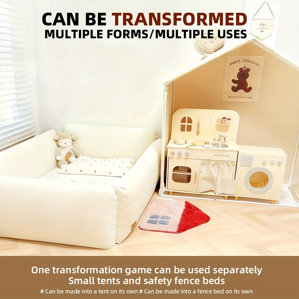 Indoor Playhouse Bed with Soft Sponge Guardrail - Portable White Tent-like Playpen, Baby- Fence for &, Easy-to-Assemble Bed Frame for, Non-Wood Durable Children's Bed Surround