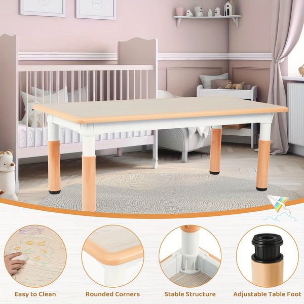 Kids Table And 6 Chairs Set, Rectangular Plastic Graffiti Desk, Preschool Activity Art Craft Table, for Boys And Girls Halloween Christmas Gifts