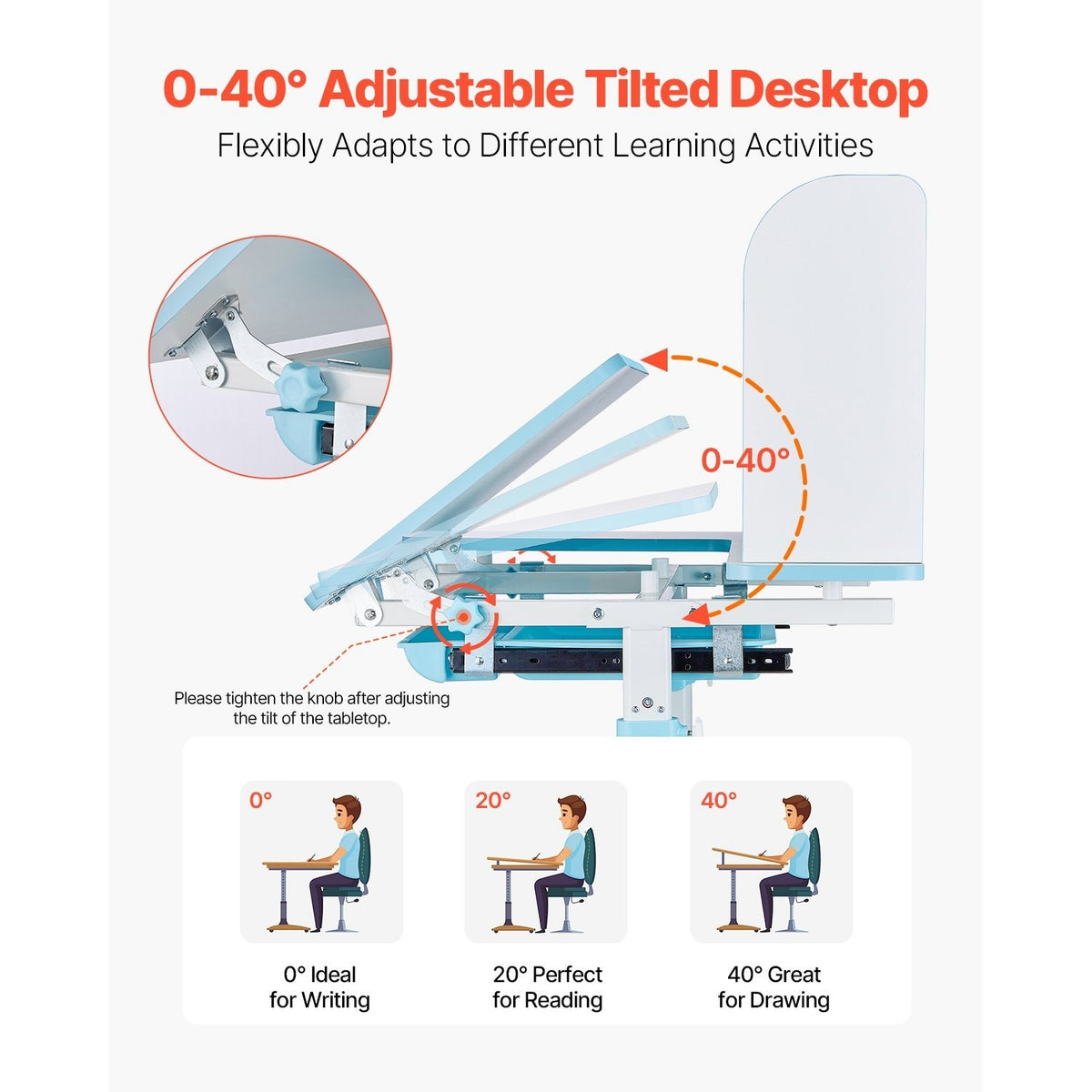 VEVOR Kids Study Chair and Desk Set, Study Desk and Chair for Kids with Bookshelf and Storage Drawer, Adjustable Height Kids Study Desk with Chair, Children Study Table for Bedroom & Study Room, Pink\u002Fblue 20.5-40.34inch\u002F20.5-43.5inch