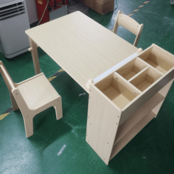 Kids Art Table With 2 Chairs, Toddler Craft Play Wood Activity Desk With Large Storage Shelves, Wood Activity Desk for Writing Drawing Suitable for Nursery & Classroom