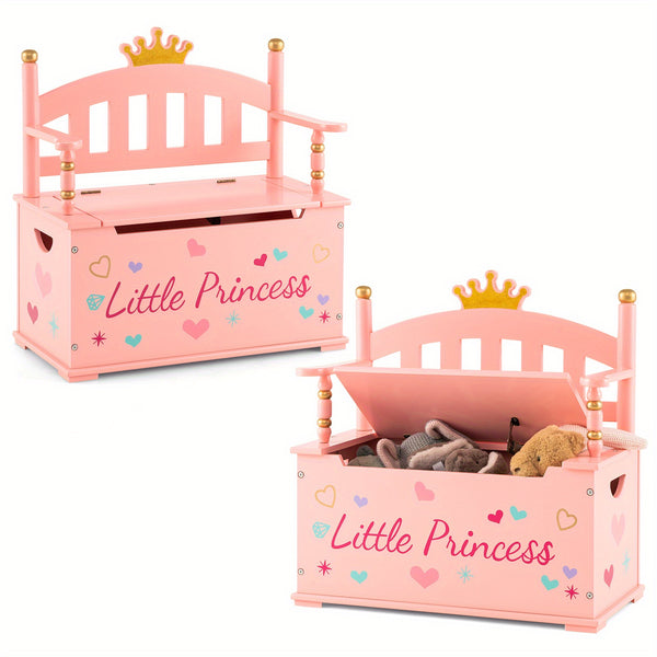 COSTWAY Kids Toy Storage Organizer, 2-in-1 Toy Storage Chest & Bench, w\u002F Safety Hinge & High Backrest, Cute Crown Pattern, Toy Storage Organizer for Kids Room, Playroom, Nursery