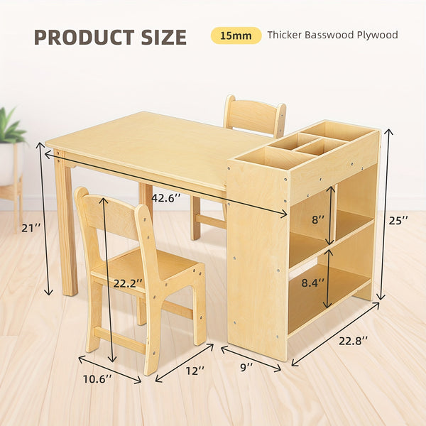 Wood Toddler Activity Table Wood Toddler Activity Table with 2 Chairs, Large Storage Shelves for Writing Drawing Suitable for Playrooms & Classroom