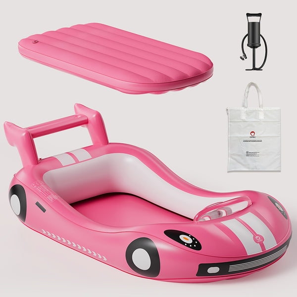 Inflatable Kids Bed with Sides - Race Car Design Portable Travel Bed with Hand Pump, Durable Plastic Construction & Safety Rails, Indoor\u002FOutdoor Air Mattress for Camping, Hotels, Home Use - No Assembly Required, Lightweight & Easy Setup