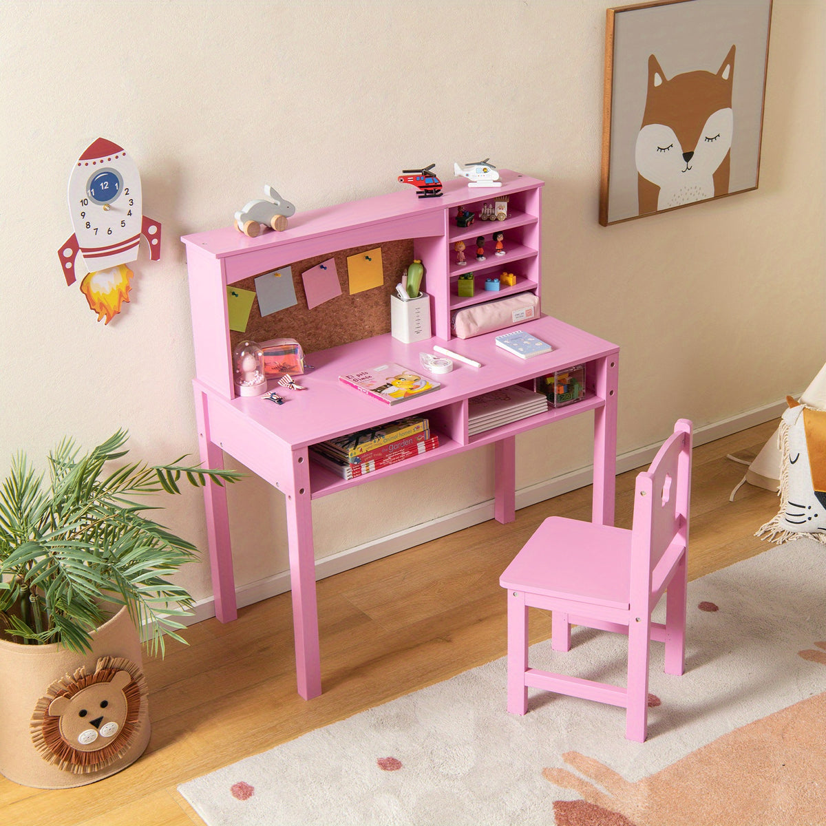MULTIGOT Kids Desk and Chair Set Study Writing Workstation w\u002F Hutch & Bulletin Board