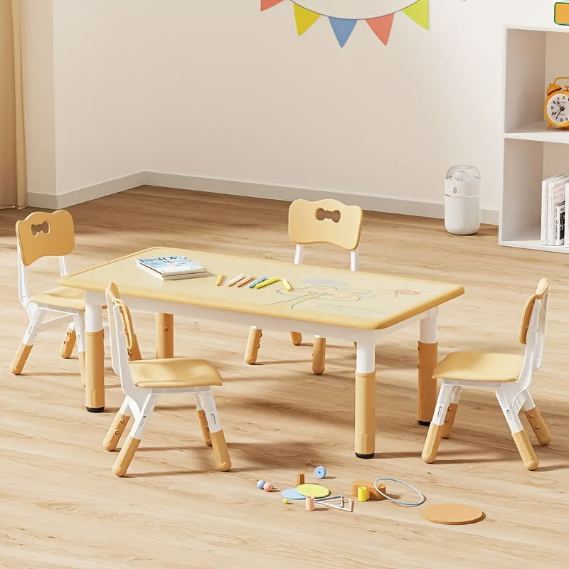 Kids Table And 4 Chair Set, Height Adjustable Table And Chair Set, Non-Slip Legs, Graffiti Desktop, Large Children Activity Table, Reading Daycare Classroom Home