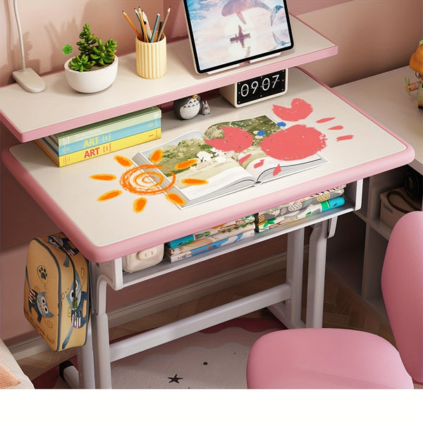 A Height-adjustable Children'S School Study Table And Chair Set, Ergonomically Designed, High-quality For Children, Elementary School Students And Teenagers Aged 3-18 Years Old, Suitable For Home, Classroom, Tutoring