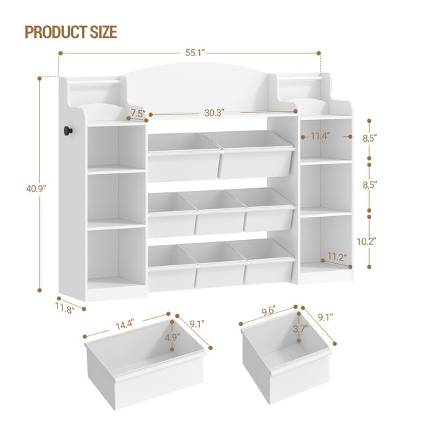 Kids Bookshelf, Toy Storage Organizer, Toy Shelf with 8 Storage Bins, 4-Tier Toddler Bookshelf for Children's Room, Bedroom, Playroom, Living Room, Study Room, Nursery White