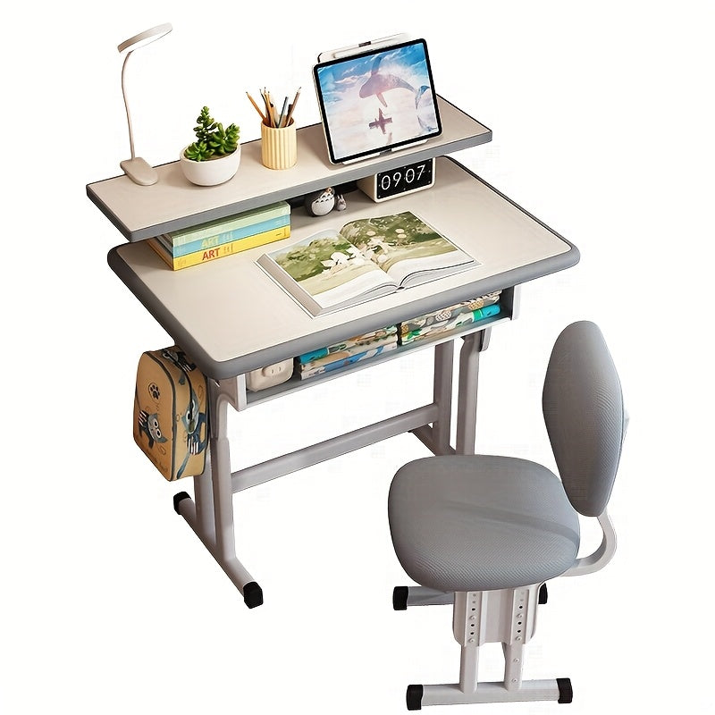 A Height-adjustable Children'S School Study Table And Chair Set, Ergonomically Designed, High-quality For Children, Elementary School Students And Teenagers Aged 3-18 Years Old, Suitable For Home, Classroom, Tutoring