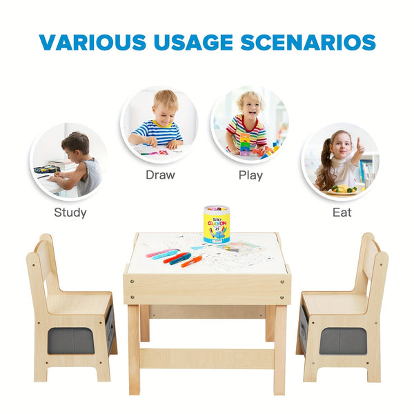 3 In1 Table And Chair Set, Kids Table And Chairs Ages 3-7 with Versatile Tabletop And Storage Drawer, Kids Sensory Table for Home, Nursery And Playroom. Premium Gift for Boys And Girls for Christmas And Halloween