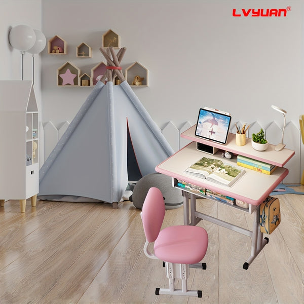 A Height-adjustable Children'S School Study Table And Chair Set, Ergonomically Designed, High-quality For Children, Elementary School Students And Teenagers Aged 3-18 Years Old, Suitable For Home, Classroom, Tutoring