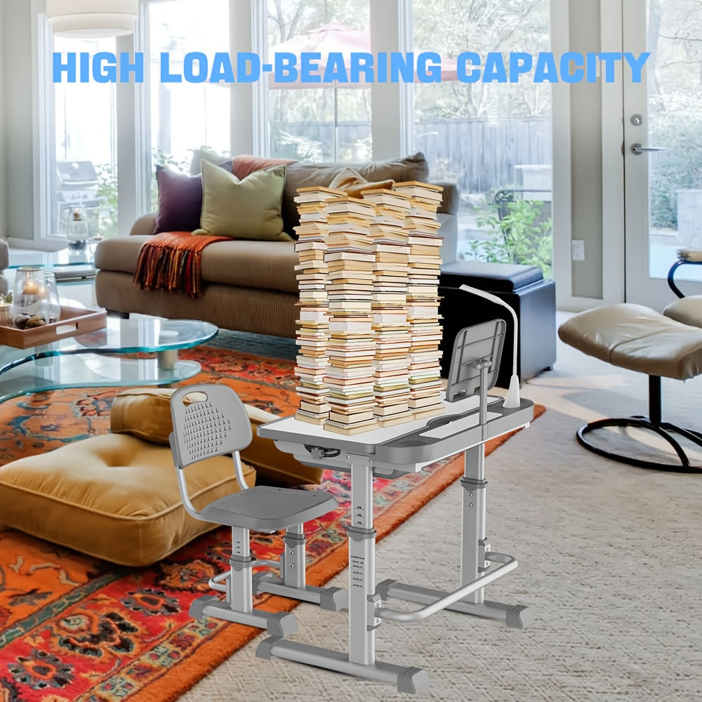 Study Table And Chair Set - Height-adjustable, Tilting Tabletop, Ergonomically Designed Table And Chair for Kids, Primary School Students And Teenagers Aged 3-18 Years (pink, Blue, Grey). Car Accessories, Christmas Gifts