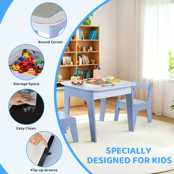 4 In 1 Kids Table And 2 Chairs With Storage Drawers And 2 Removable Tabletops, Activity Table With Blackboard And Whiteboard, Ideal For Easter