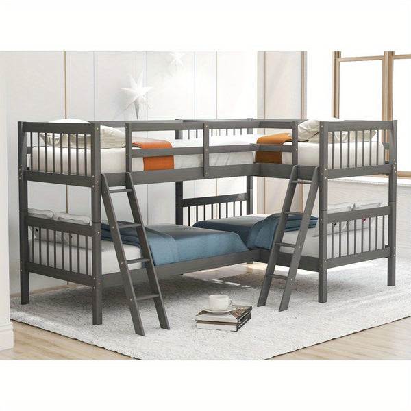 RIDFY L-Shaped Bunk Bed with Ladder, Twin Size-Gray