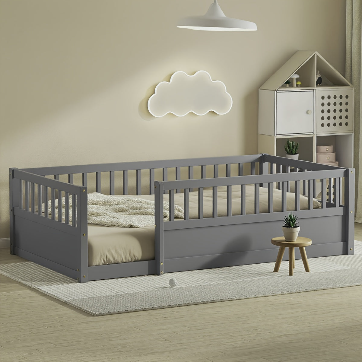 Wooden Floor Bed & Raised Panel Twin