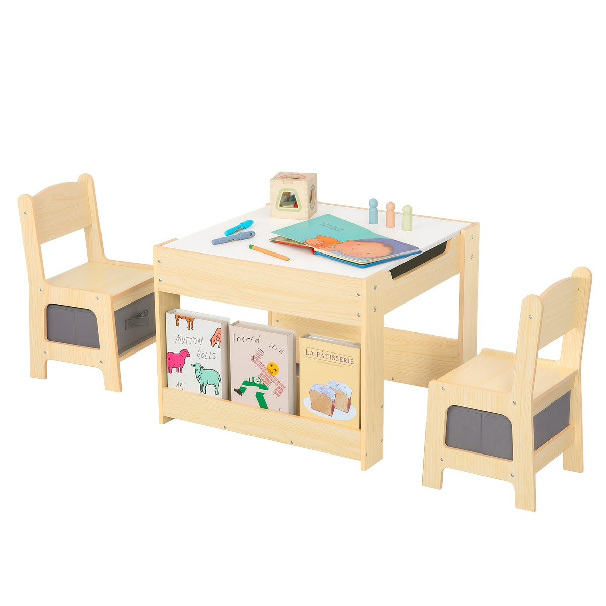 3 In1 Table And Chair Set, Kids Table And Chairs Ages 3-7 with Versatile Tabletop And Storage Drawer, Kids Sensory Table for Home, Nursery And Playroom. Premium Gift for Boys And Girls for Christmas And Halloween