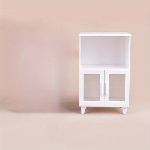 A Miniature Two-Tier Cabinet Model with Modern White Features, Designed for Playhouses, Suitable for Matching Scenes in Dollhouses.