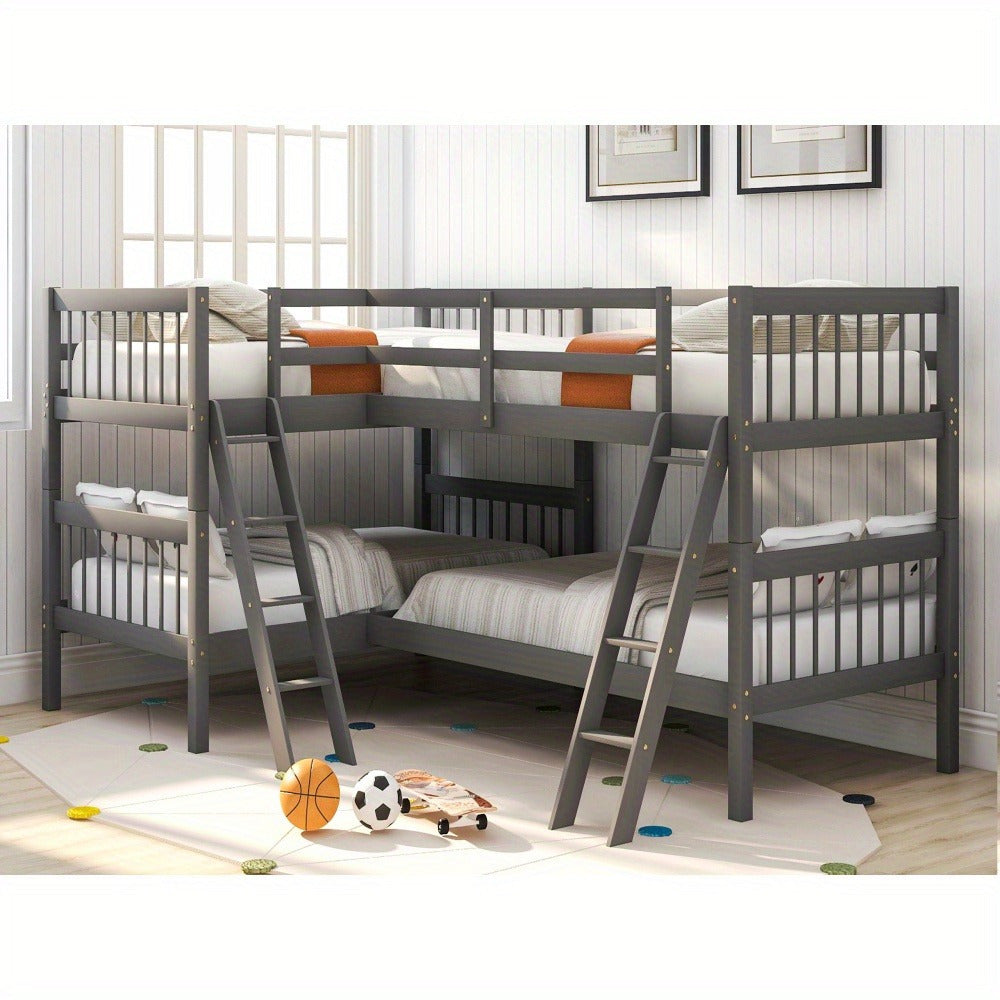 RIDFY L-Shaped Bunk Bed with Ladder, Twin Size-Gray