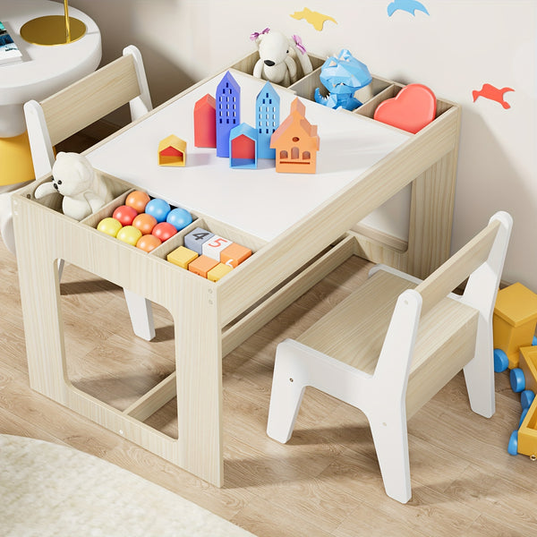 Children's Table with 2 Chairs, Children's Seating Group with Storage Space, Children's Table Chair Set with Reversible Table Top, Children's Desk for School, Daycare Center, Children's Room, for Children From 3 Years for Christmas and Halloween
