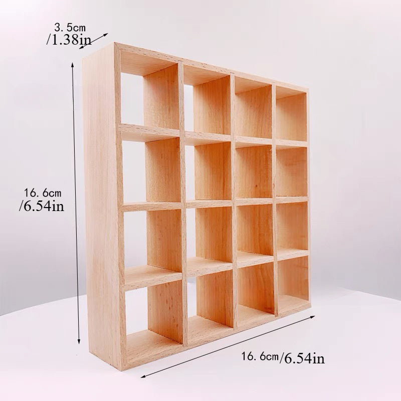 16-Grid Miniature Dollhouse Cabinet - Beige & White Mini Furniture with 16 Compartments, Realistic Display Case for Dollhouse, Dolls, Miniature Collections - Compatible with Dolls House International (DHI) & Model Rooms