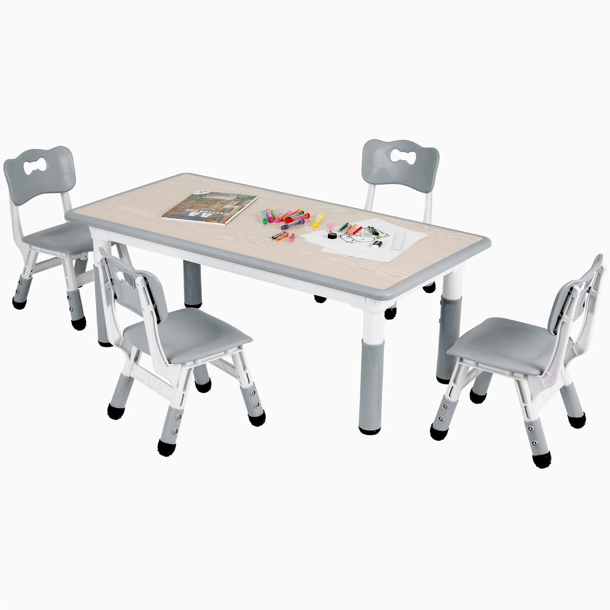 Kids Table And 4 Chair Set, Height Adjustable Table And Chair Set, Non-Slip Legs, Graffiti Desktop, Large Children Activity Table, Reading Daycare Classroom Home