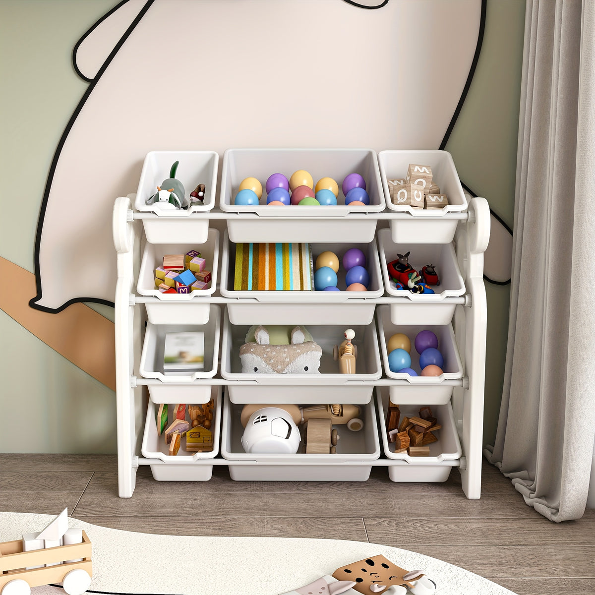 Montary Youngsters' Toy Storage Organizer with 12 Bins: A Multi-Functional Nursery Organizer And Youngsters' Furniture Set, Toy Storage with Shelf, And 12 Toy Bins, Perfect for Playrooms And Youngsters' Rooms (White).